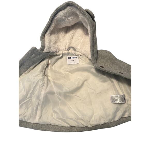 GUC Old Navy Toddler Size Gray Coat Button Front Ears on Hood Size 12-18 Months - Picture 4 of 4